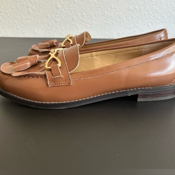 TALBOTS Size 7.5 Chestnut Laura Tasseled Leather Loafers GOLD HARDWARE - Picture 5 of 6